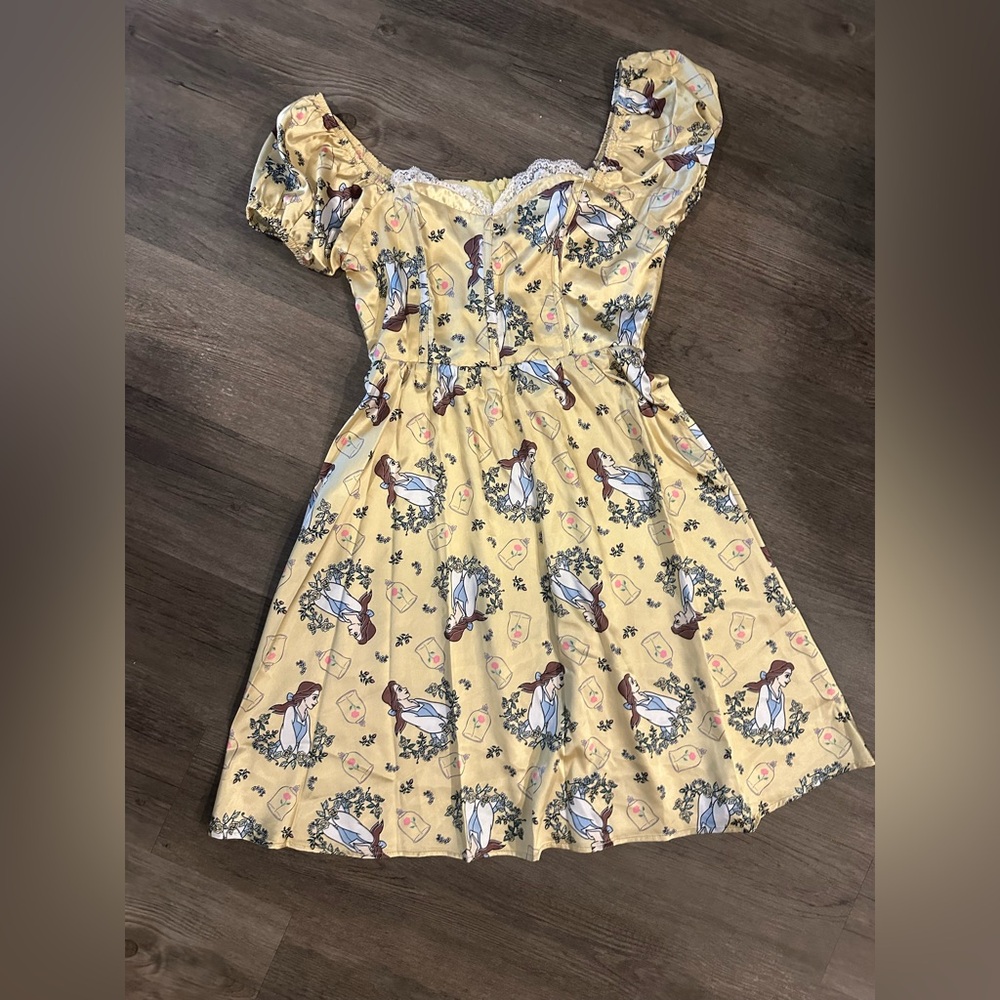NWT Disney Beauty and the beast Belle Yellow satin dress for women size XS and S